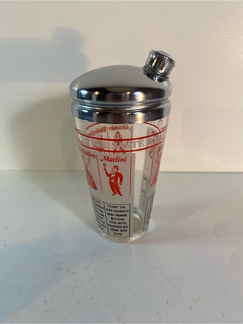 Vintage Mid-Century 'Salute to Your Health' Recipe Frosted Glass Cocktail Shaker